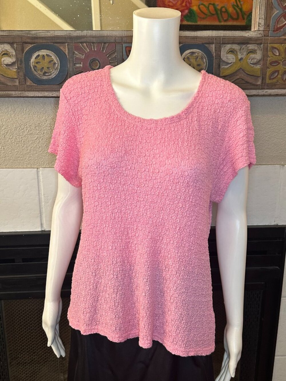 WORTHINGTON STRETCH TEXTURED Pink Short Sleeve Top X-LARGE Blouse